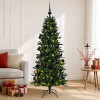 vidaXL Konstgjord julgran med julkulor 150 cm 150 LED-lampor Varmvit
