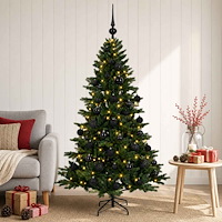 vidaXL Konstgjord julgran med julkulor 150 cm 150 LED-lampor Varmvit