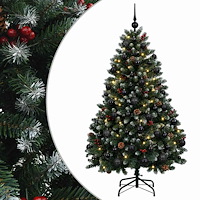 vidaXL Konstgjord julgran grön med julgranskulor 150 cm 150 LED-lampor