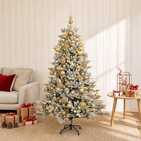 vidaXL Konstgjord julgran med kulor 150 cm 150 LED-lampor Varmvit