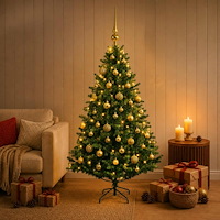 vidaXL Konstgjord julgran med kulor 120 cm 150 LED-lampor Varmvit