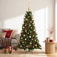 vidaXL Konstgjord julgran med julkulor 150 cm 150 LED-lampor Varmvit