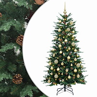 vidaXL Konstgjord julgran med kulor 150 cm 150 LED-lampor Varmvit