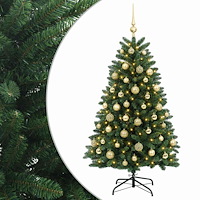 vidaXL Konstgjord julgran mellangrön med julgranskulor 150 cm