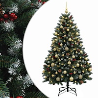 vidaXL Konstgjord julgran grön med julgranskulor 150 cm 150 LED-lampor