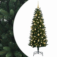 vidaXL Konstgjord julgran med kulor 120 cm 150 LED-lampor Varmvit