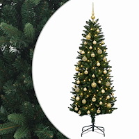vidaXL Konstgjord julgran med julkulor 150 cm 150 LED-lampor Varmvit