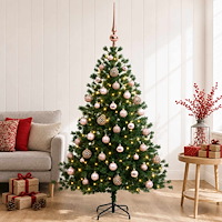 vidaXL Konstgjord julgran med julkulor 150 cm 150 LED-lampor Varmvit