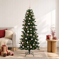 vidaXL Konstgjord julgran med julkulor 150 cm 150 LED-lampor Varmvit