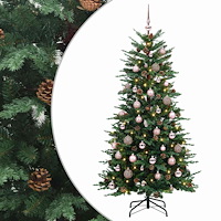 vidaXL Konstgjord julgran med kulor 120 cm 150 LED-lampor Varmvit