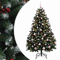 vidaXL Konstgjord julgran grön med julgranskulor 150 cm 150 LED-lampor