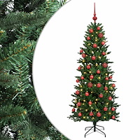 vidaXL Konstgjord julgran med julkulor 150 cm 150 LED-lampor Varmvit