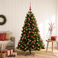 vidaXL Konstgjord julgran med julkulor 120 cm 150 LED-lampor Varmvit