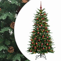 vidaXL Konstgjord julgran med kulor 120 cm 150 LED-lampor Varmvit