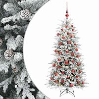 vidaXL Konstgjord julgran med kulor 120 cm 150 LED-lampor Varmvit