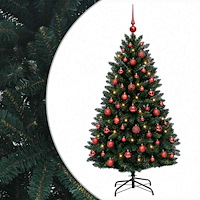 vidaXL Konstgjord julgran mörkgrön med julkula 150 cm 150 LED-lampor