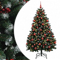 vidaXL Konstgjord julgran grön med julkulor 150 cm 150 LED-lampor
