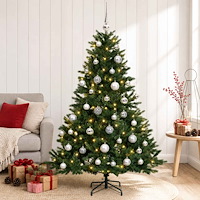 vidaXL Konstgjord julgran med julkulor 150 cm 150 LED-lampor Varmvit