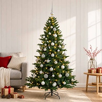 vidaXL Konstgjord julgran med julkulor 150 cm 150 LED-lampor Varmvit