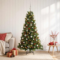 vidaXL Konstgjord julgran med julkulor 150 cm 150 LED-lampor Varmvit