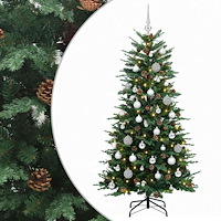 vidaXL Konstgjord julgran med julkulor 150 cm 150 LED-lampor Varmvit