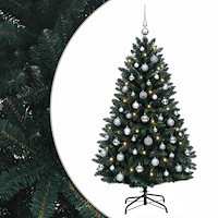 vidaXL Konstgjord julgran mörkgrön med julgranskulor 150 cm