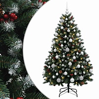 vidaXL Konstgjord grön julgran med julkula 150 cm 150 LED-lampor