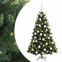 vidaXL Konstgjord julgran med julkulor 150 cm 150 LED-lampor Varmvit