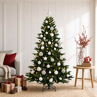 vidaXL Konstgjord julgran med julkulor 120 cm 150 LED-lampor Varmvit