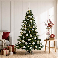 vidaXL Konstgjord julgran med julkulor 150 cm 150 LED-lampor Varmvit