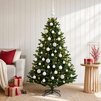 vidaXL Konstgjord julgran med kulor 120 cm 150 LED-lampor Varmvit