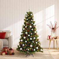 vidaXL Konstgjord julgran med julkulor 150 cm 150 LED-lampor Varmvit