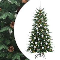 vidaXL Konstgjord julgran med julkulor 120 cm 150 LED-lampor Varmvit