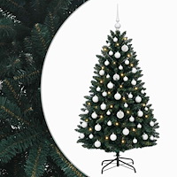 vidaXL Konstgjord julgran mörkgrön med julgranskulor 150 cm