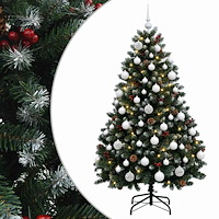 vidaXL Konstgjord julgran grön med julgranskulor 150 cm 150 LED-lampor