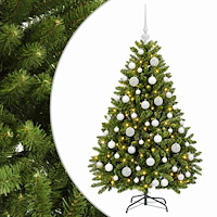 vidaXL Konstgjord julgran ljusgrön med julgranskulor 120 cm