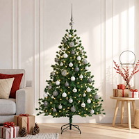 vidaXL Konstgjord julgran med julkulor 150 cm 150 LED-lampor Varmvit