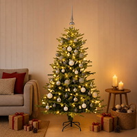 vidaXL Konstgjord julgran med kulor 120 cm 150 LED-lampor Varmvit