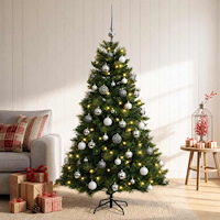 vidaXL Konstgjord julgran med julkulor 150 cm 150 LED-lampor Varmvit