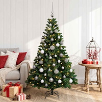vidaXL Konstgjord julgran med kulor 120 cm 150 LED-lampor Varmvit