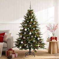 vidaXL Konstgjord julgran med julkulor 150 cm 150 LED-lampor Varmvit