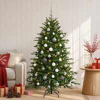 vidaXL Konstgjord julgran med julkulor 150 cm 150 LED-lampor Varmvit