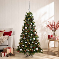 vidaXL Konstgjord julgran med julkulor 150 cm 150 LED-lampor Varmvit