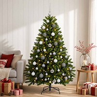vidaXL Konstgjord julgran ljusgrön med julkulor 120 cm 150 LED-lampor