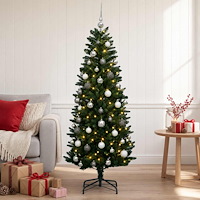 vidaXL Konstgjord julgran med julkulor 150 cm 150 LED-lampor Varmvit