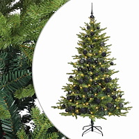 vidaXL Konstgjord julgran med kulor 210 cm 300 LED-lampor Varmvit