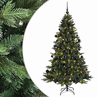 vidaXL Konstgjord julgran med julkulor 210 cm 300 LED-lampor Varmvit