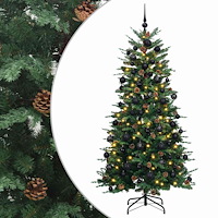 vidaXL Konstgjord julgran med julkulor 240 cm 300 LED-lampor Varmvit