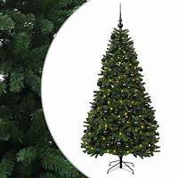 vidaXL Konstgjord julgran mellangrön med julgranskulor 180 cm