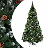 vidaXL Konstgjord julgran grön med julgranskulor 240 cm 300 LED-lampor